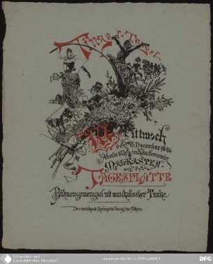 Tingel-Tangel : Mittwoch, den 15. December 1886, Abends 8 Uhr im Künstlerverein Malkasten ; Tagesplatte: Bühnengemengsel mit musikalischer Tunke