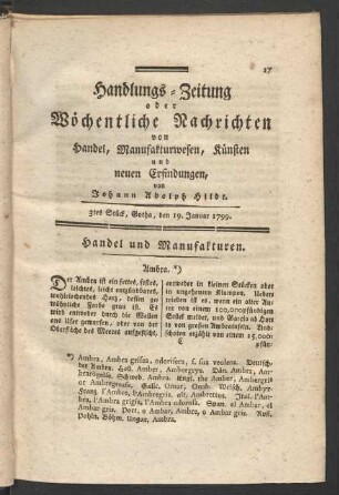 3tes Stück, Gotha, den 19. Januar 1799.