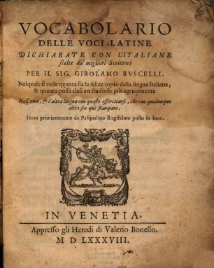 Vocabolario delle voci latine dichiarate con l'Italiane