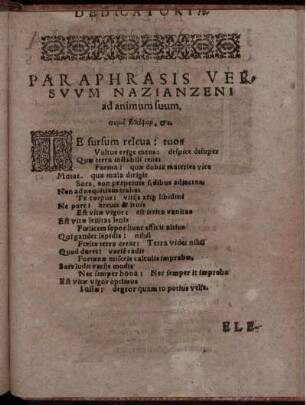 Paraphrasis versvvm nazianzeni ad animum suum, ...