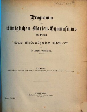 Programm des Königlichen Marien-Gymnasiums in Posen, 1875/76