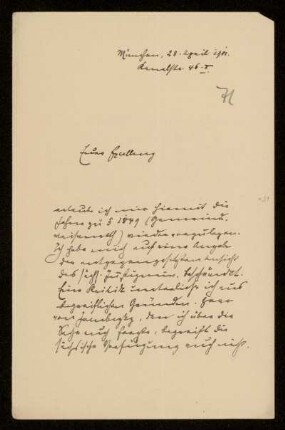 71: Brief von Karl von Unzer an Gottlieb Planck, München, 28.4.1901