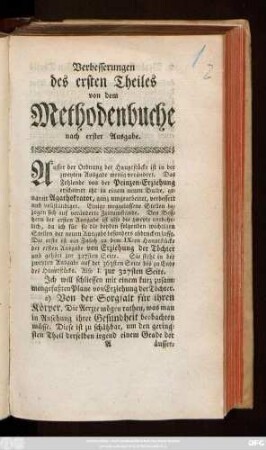 Verbesserungen des ersten Theiles an dem Methodenbuche nach erster Ausgabe
