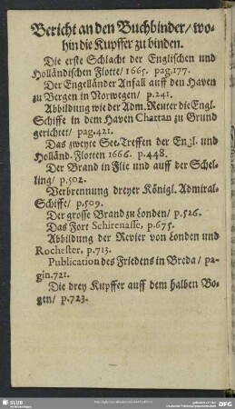 Bericht an den Buchbinder, wohin die Kupffer zu binden