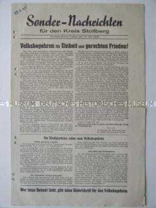 Sonderdruck der SED Stollberg zum Volksbegehren für Einheit und gerechten Frieden