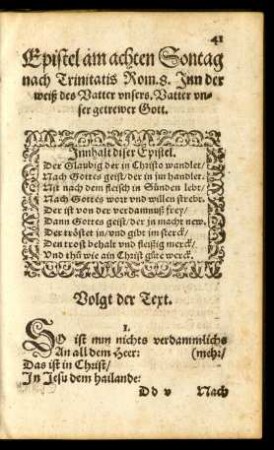 Epistel am achten Sontag nach Trinitatis ...