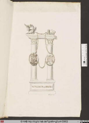 [Zeichnung eine Ehrensäule zur Hochzeit von Herzog Karl I. von Braunschweig-Lüneburg mit Philippine Charlotte von Preußen 1733]