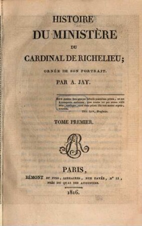 Histoire du ministère du cardinal de Richelieu, 1