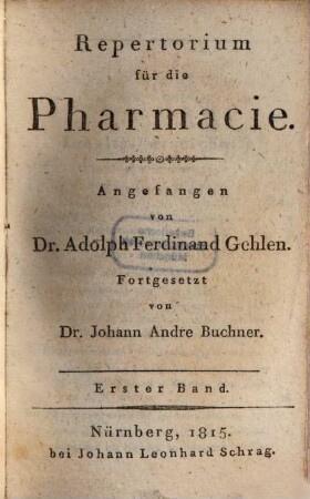 Repertorium für die Pharmacie, 1. 1815