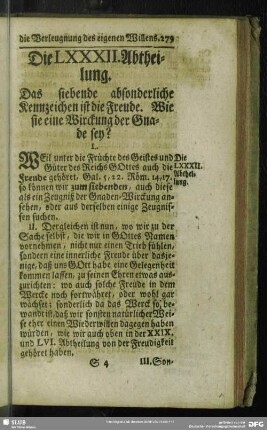 Die LXXXII. Abtheilung. Das siebende absonderliche Kennzeichen ist die Freude. Wie sie eine Wirckung der Gnade sey?