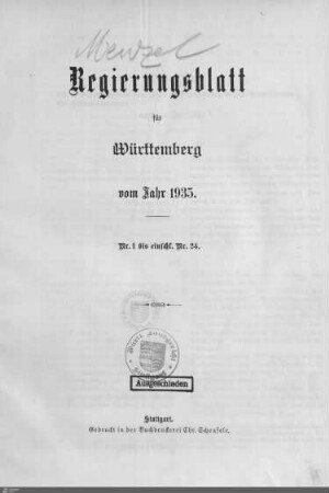 3.1935: Landesregierung, Amtsblatt 1935