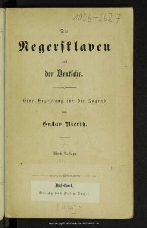 Die Negersklaven und der Deutsche : eine Erzählung für die Jugend