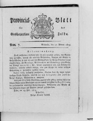 Num. 7, Ausgabe vom 17. Februar 1819