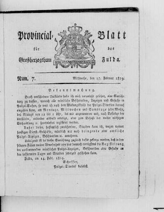 Num. 7, Ausgabe vom 17. Februar 1819