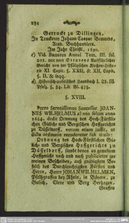 § XVIII. Serenissimi Ducis, atque Electoris Joannis Wilhelmi Ordinatio Iudicii anno 1684