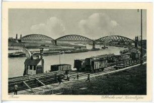 Riesa. Elbkai m. Güterwagen -Elbbrücke