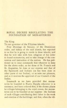 Royal decree regulating the foundation of monasteries