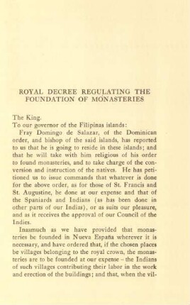 Royal decree regulating the foundation of monasteries