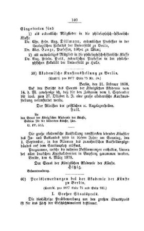 Preisbewerbungen bei der Akademie der Künste zu Berlin : [II. Akademien, etc.]