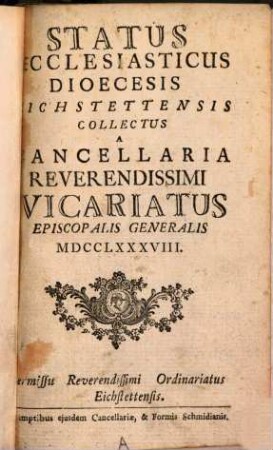 Status ecclesiasticus Dioecisis Eychstettensis. 1788, 1788