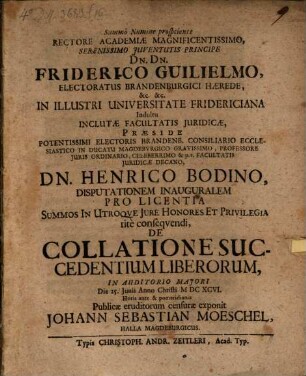 Diss. de collatione succedentium liberorum