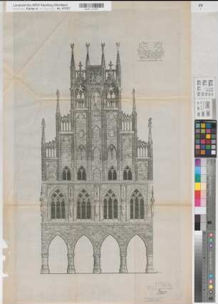 Münster (Münster) Rathaus Vorderansicht 1952 1 : 100 47 x 81 Pause Benteler und Wörmann, Münster Staatshochbauamt Münster