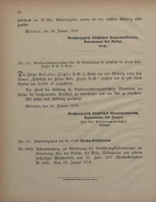 Nr. 18: Inhaltsverzeichnis aus Nr. 6 des Reichs-Gesetzblattes