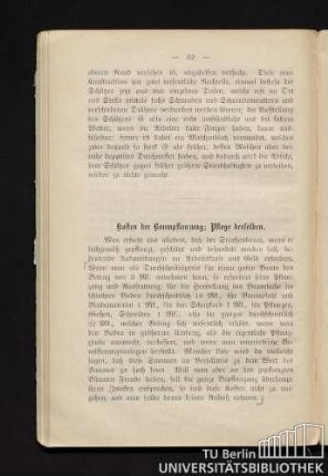 Kosten der Baumpflanzung; Pflege derselben.