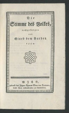 Die Stimme des Volkes, nachgesungen von Sined dem Barden 1774