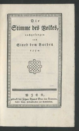 Die Stimme des Volkes, nachgesungen von Sined dem Barden 1774