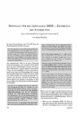 Spionage für die ehemalige DDR - Zeitbezug bei Attributen (aus "Grammatik in Fragen und Antworten")