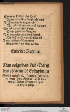 Nun volget das Lied / Darin das yst gemeldt Epitaphium