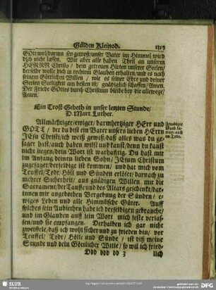 Ein Trost-Gebeth in unser letzten Stunde, D. Mart. Luther
