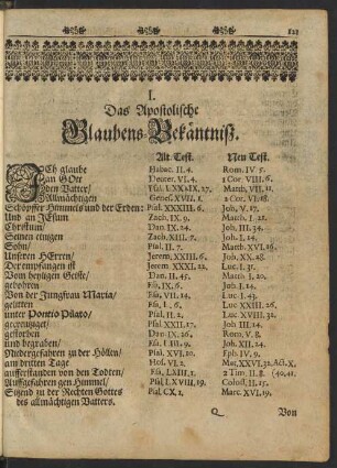 I. Das Apostolische Glaubens-Bekäntniß