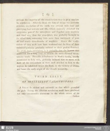 Third Essay of Subsequent Catastrophes