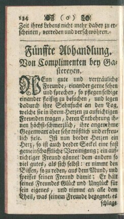 Fünffte Abhandlung. Von Complimenten bey Gastereyen