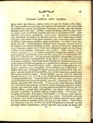 §. IX. Variantes Lectiones critice recensitae.