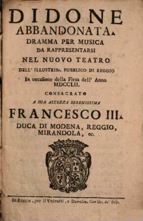 Didone abbandonata : Dramma per musica