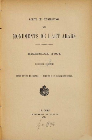 Exercice. 1891 (1892) = Fasc. 8