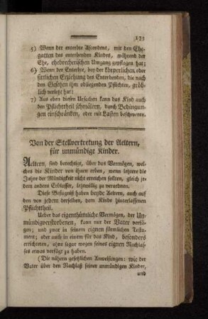 Von der Stellvertretung der Aeltern, für unmündige Kinder.
