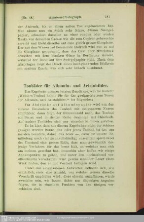 Tonbäder für Albumin- und Aristobilder