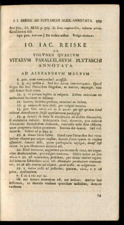 Io. Iac. Reiske Ad Volumen Quartum Vitaru Parallelarum Plutarchi Annotata