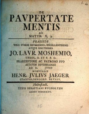 De paupertate mentis, ad Matth. V, 3. disp.
