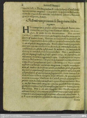 Membrum primum de Imaginum cultu in genere
