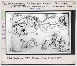zu Michelangelo: Schlafender Cupido, Skizze dreier Cupidi, die 1698 in Whitehall waren, Windsor Nr. 8914