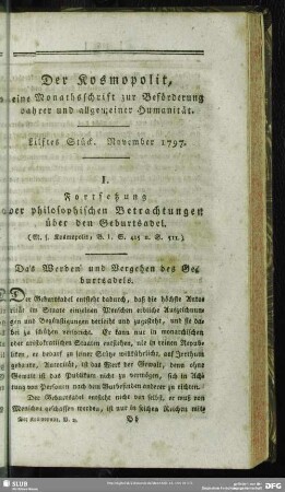 2.1797,11: Der Kosmopolit : eine Monathsschrift zur Beförderung wahrer u. allgemeiner Humanität