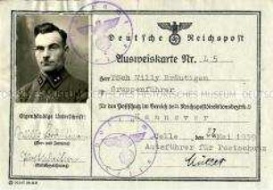 Ausweiskarte der Deutschen Reichspost von Willy Bräutigam