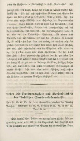 323-331 Ueber die Nothwendigkeit und Verbindlichkeit der kirchlichen Glaubensbekenntnisse