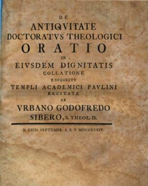 De antiquitate doctoratus theologici oratio