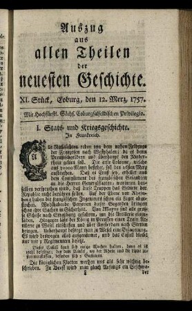 XI. Stück, Coburg, den 12. Merz, 1757.